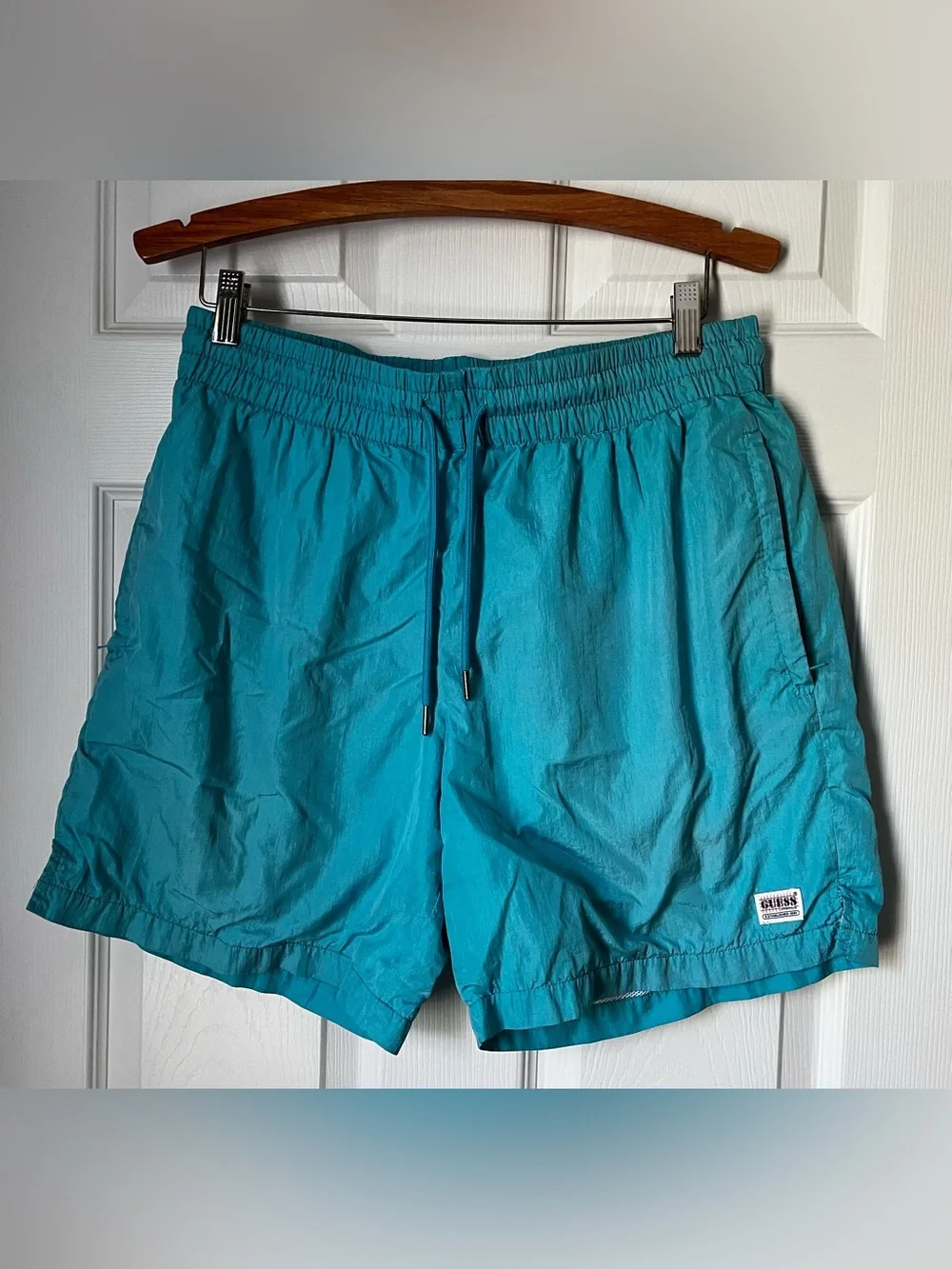 GUESS Men’s Go Patch Vintage Teal Shorts Swim Trunks